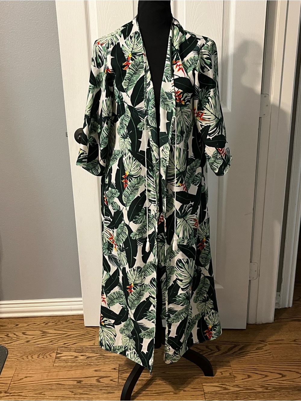 Rachel Zoe Tropical Leaf Swim Coverup Kimono - Green/White